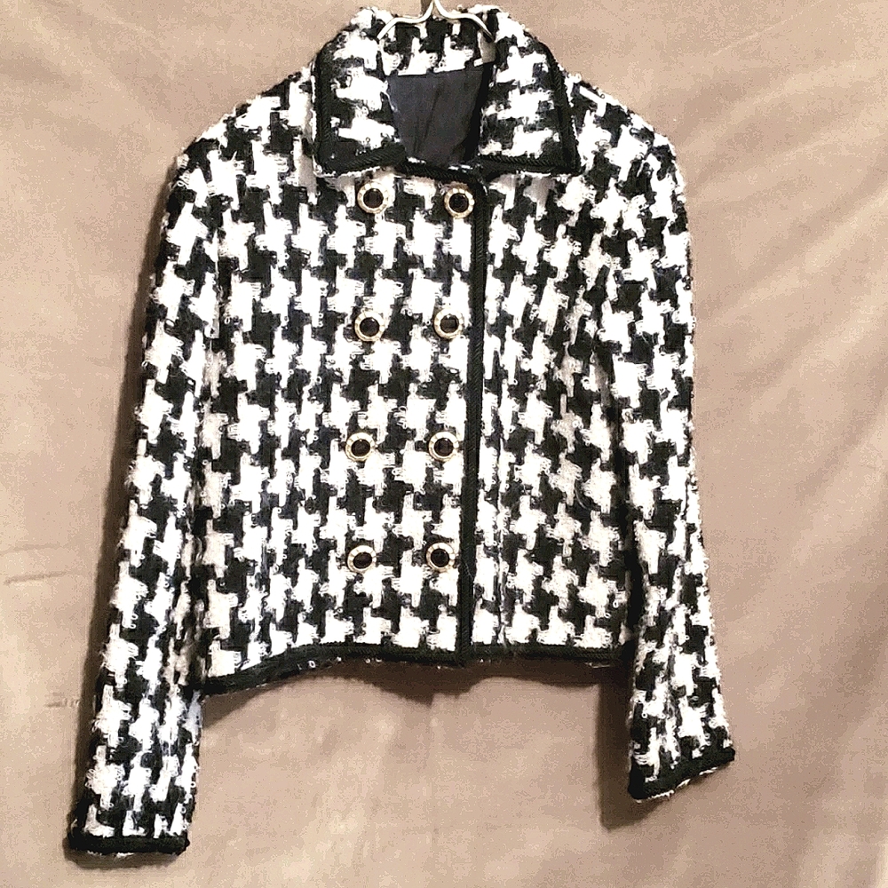 HOUNDSTOOTH MOHAIR/WOOL BLACK/WHITE JACKET SZ L